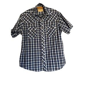 Wrangler Western Shirt Men's M/L Plaid‎ Short Sleeve Pearl Snap Rodeo Cowboy USA